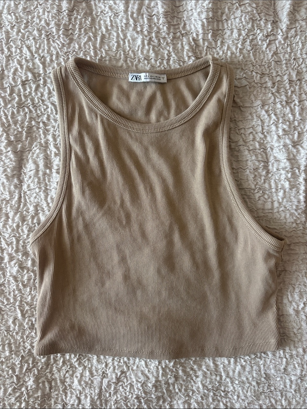 Zara Sleeveless Ribbed Crop Tank in Beige